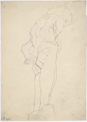 Gebeugter nackter Greis nach rechts